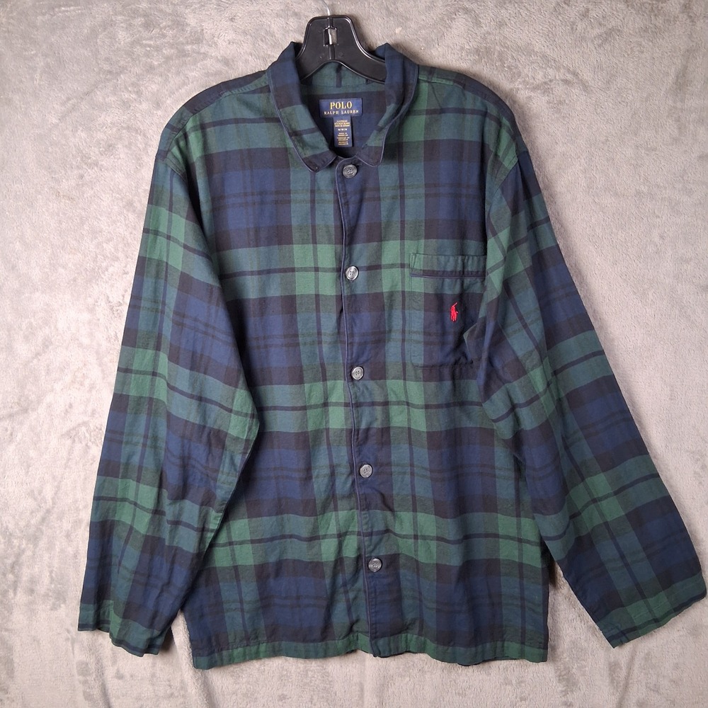 Polo Ralph Lauren Mens Blackwatch Plaid Cotton Pajama Sleep Shirt Medium Green